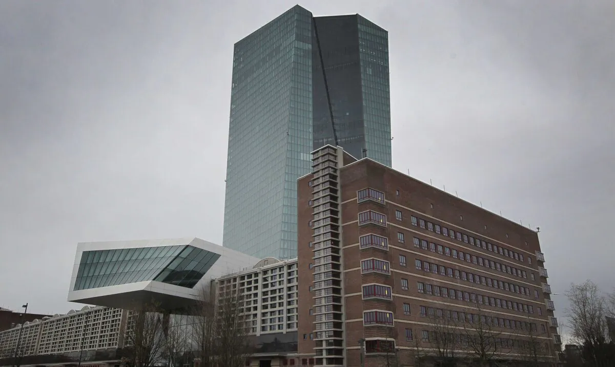The headquarters of the European Central Bank (ECB) is pictured in Frankfurt am Main, western Germany on March 12, 2020. (Daniel Roland/AFP via Getty Images)