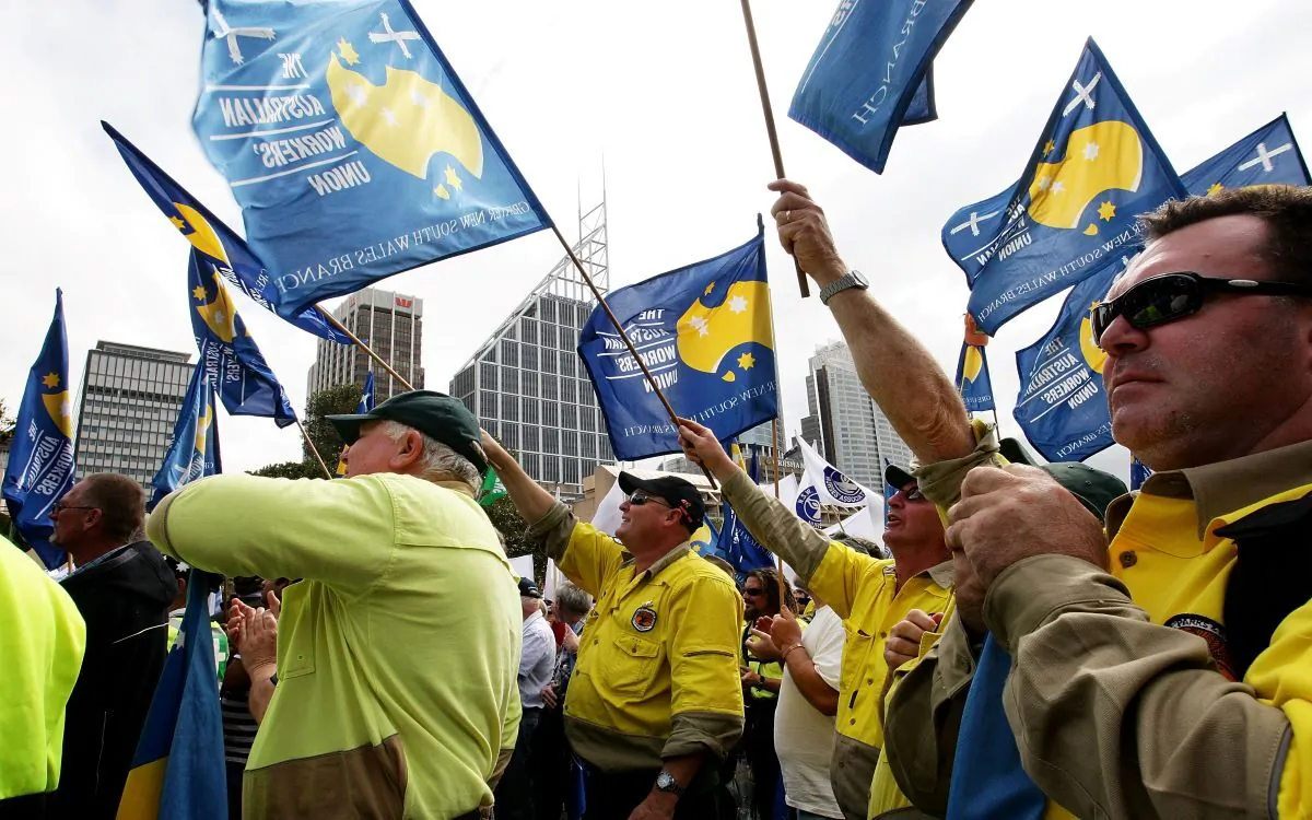 Members of the Australian Workers Union at a rally in Sydney Australia, Sept. 8 2001 (Lisa Maree Williams/Getty Images)