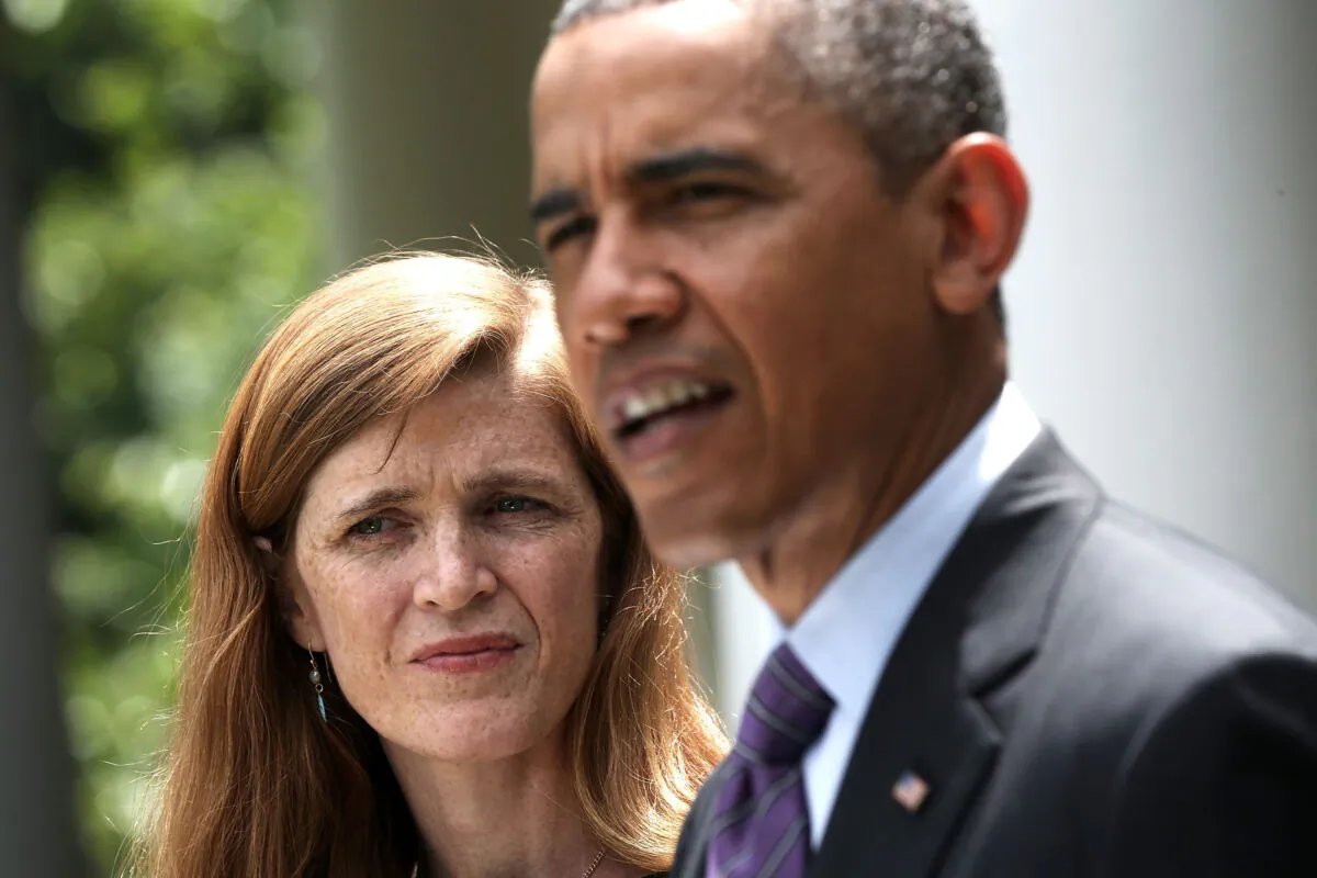 Samantha Power (L), a former White House aide, during a press conference with President Barack Obama in Washington on June 5, 2013. Power became the U.S. ambassador to the United Nations, replacing Susan Rice. (Alex Wong/Getty Images)