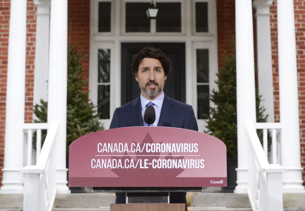 Prime Minister Justin Trudeau holds a press conference at Rideau Cottage during the COVID-19 pandemic in Ottawa on May 15, 2020. (Sean Kilpatrick/The Canadian Press)