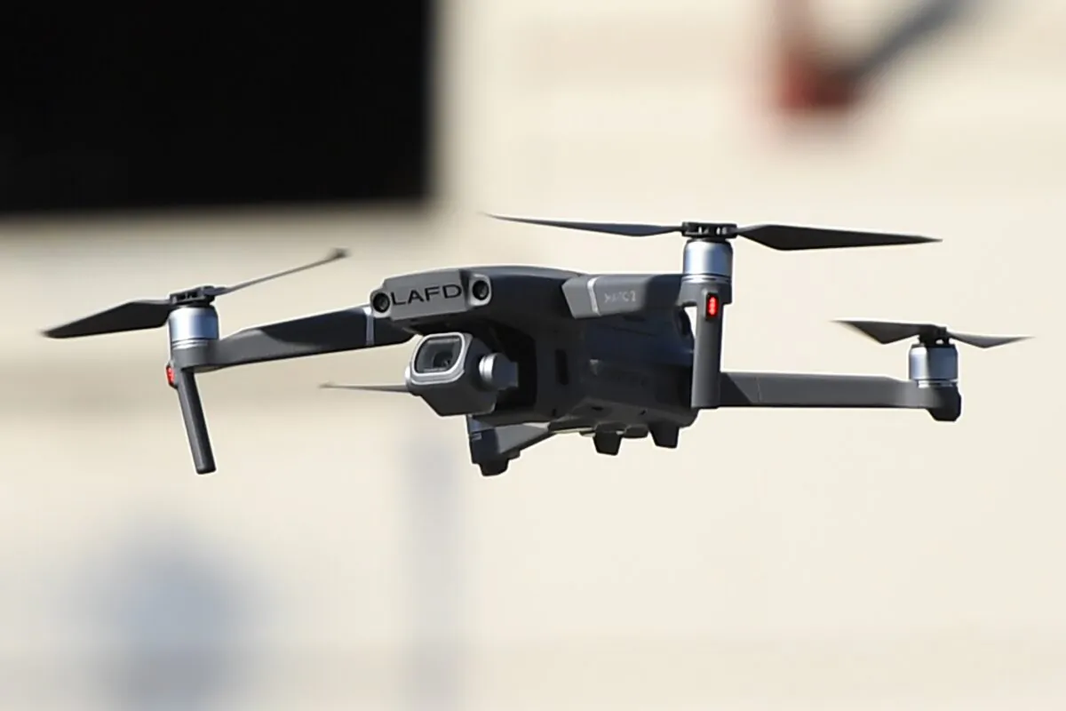 Drones are deployed during a demonstration at the Los Angeles Fire Department ahead of DJI's AirWorks conference in Los Angeles, California, on Sept. 23, 2019. (Robyn Beck/AFP via Getty Images)