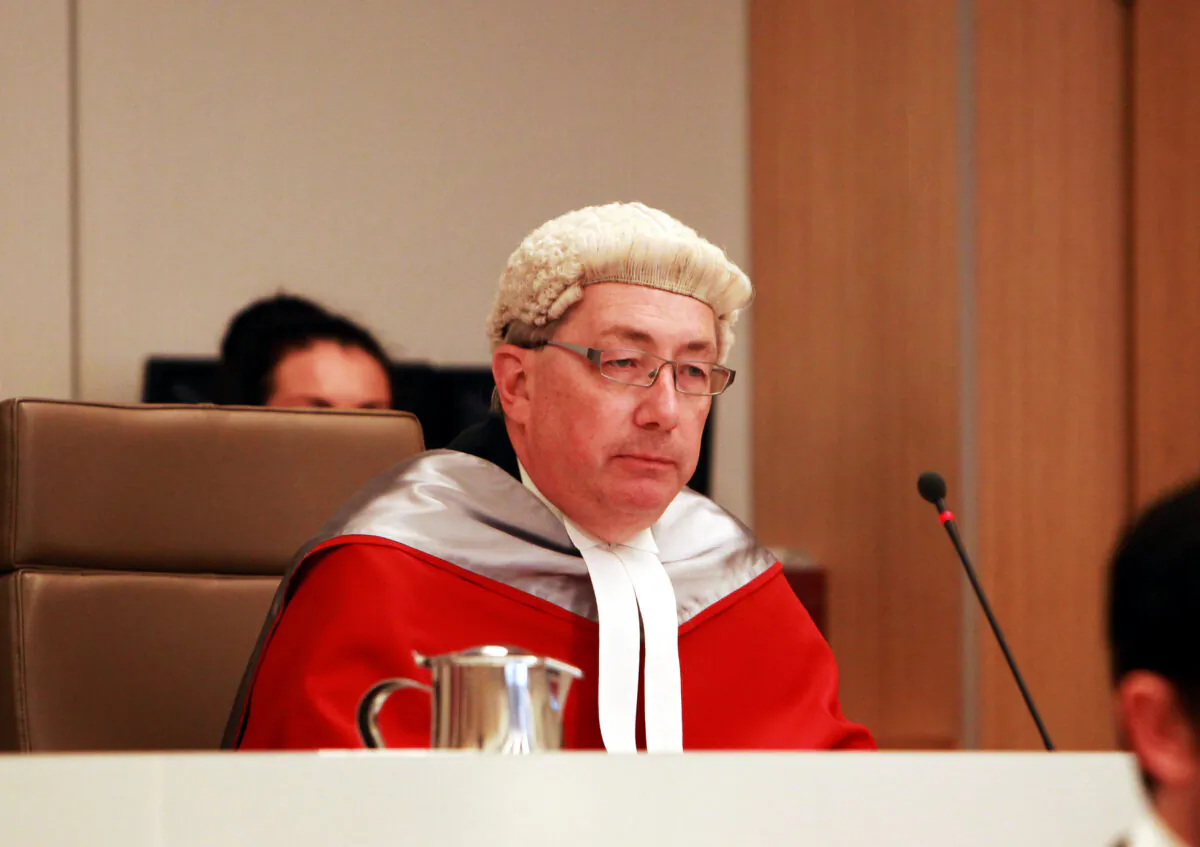 Justice Peter Garling presides over the court as Jeffrey Gilham is acquitted for the murder of his parents at the Supreme Court on June 25, 2012 in Sydney, Australia.(Nic Gibson - Pool/Getty Images)