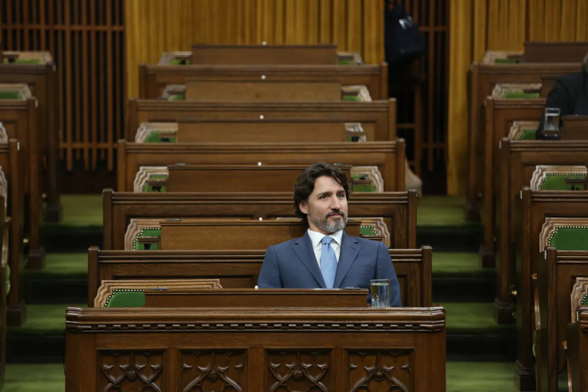 Canadian Prime Minister Justin Trudeau attends a Special Committee on the COVID-19 pandemic in the House of Commons on Parliament Hill in Ottawa, Canada, on May 13, 2020. (Dave Chan/AFP via Getty Images)