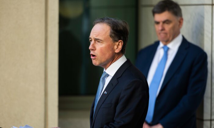 Australian Health Minister Greg Hunt, Chief Health Officer Brendan Murphy (R) Canberra, Australia, May 15, 2020. (Rohan Thomson/Getty Images)