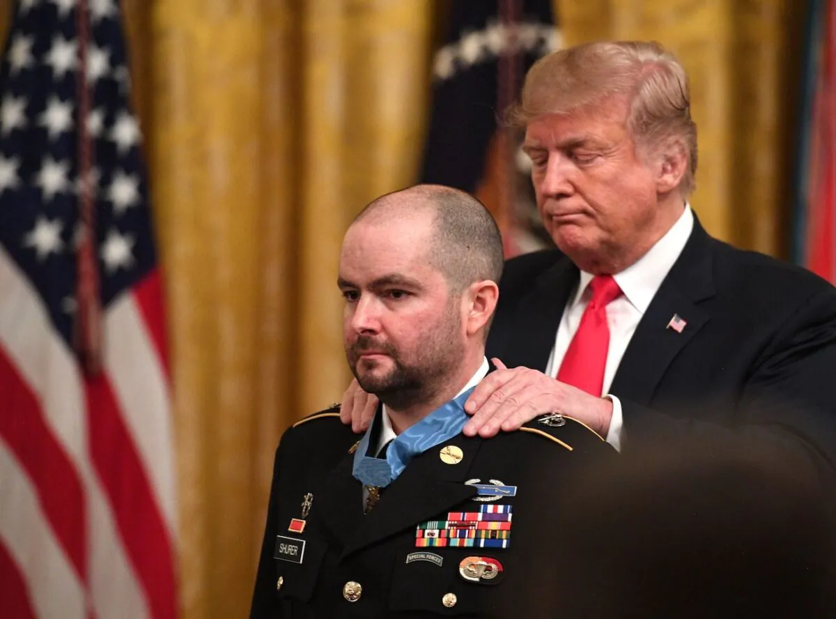 President Donald Trump awards the Medal of Honor to Ronald Shurer in Washington on Oct. 1, 2018. (Jim Watson/Getty Images)