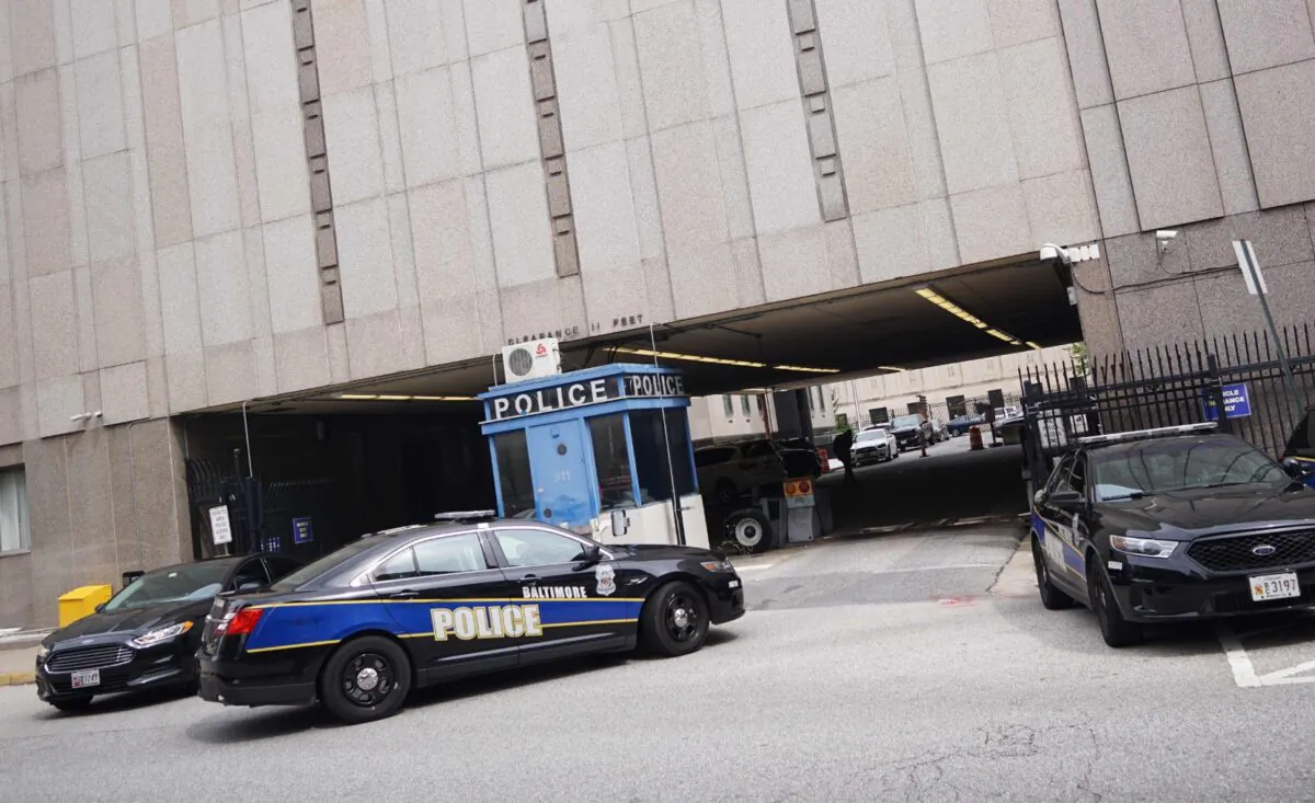Police cars are seen outside of the Baltimore City Police Headquarters in Baltimore in a file photo. (Mandel Ngan/AFP via Getty Images)