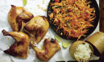 Grilled Chicken and Spicy Carrot Salad With Sticky Rice and Sweet Chile Sauce