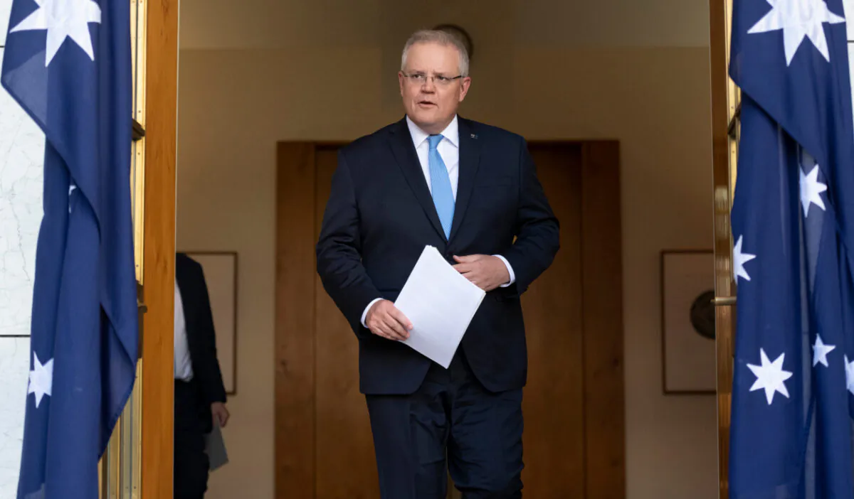 Australian Prime Minister Scott Morrison speaks during a press conference following a National Cabinet meeting in Canberra, Australia, on May 15, 2020. (Rohan Thomson/Getty Images)