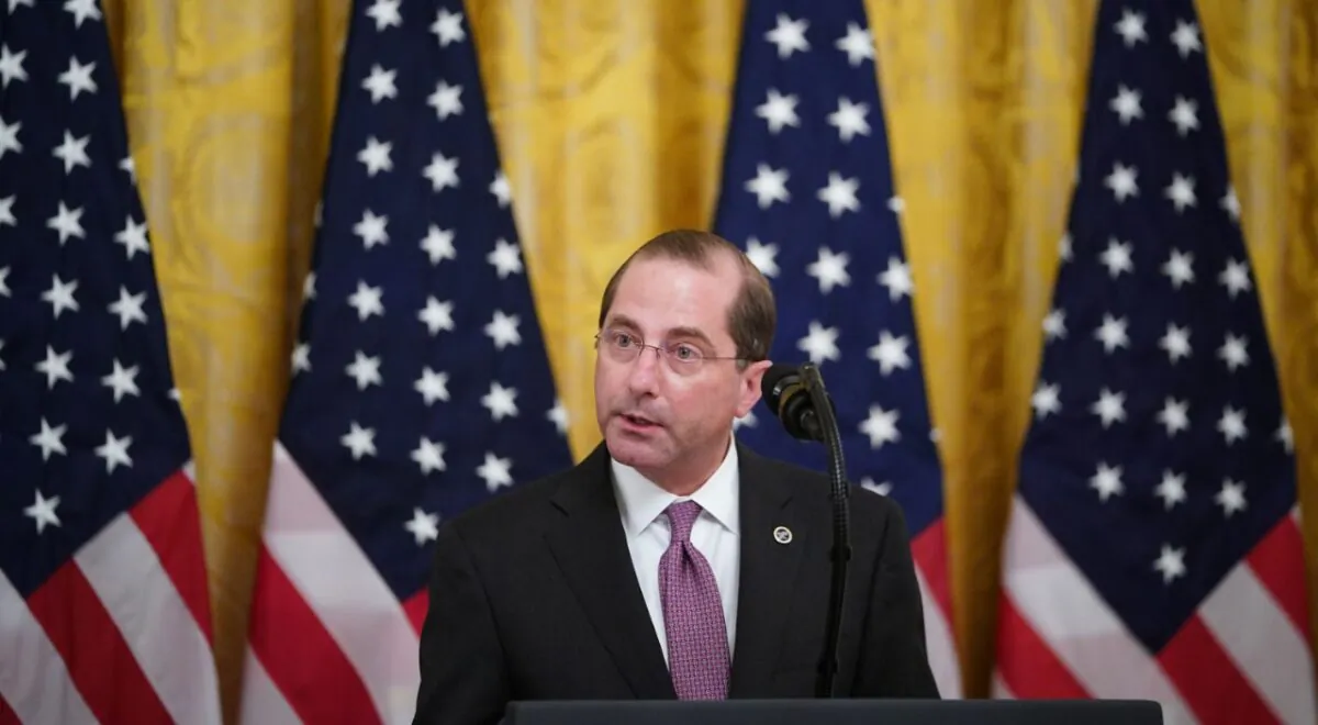 US Secretary of Health and Human Services Alex Azar speaks on protecting Americas seniors from the COVID-19 pandemic in the East Room of the White House on April 30, 2020. (MANDEL NGAN/AFP via Getty Images)