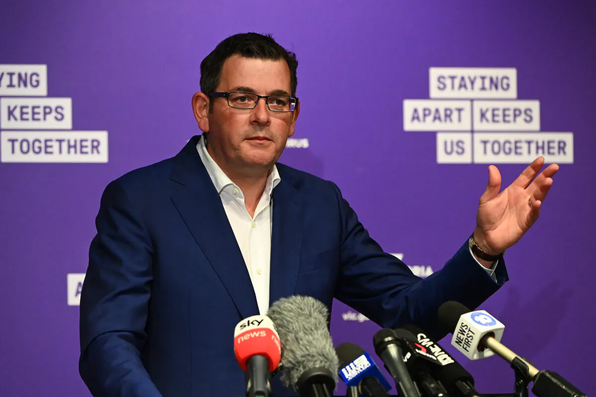 Victorian premier Daniel Andrews speaks to the media to announce lifting of restrictions, Melbourne, Australia,  May 11, 2020. (Quinn Rooney/Getty Images)