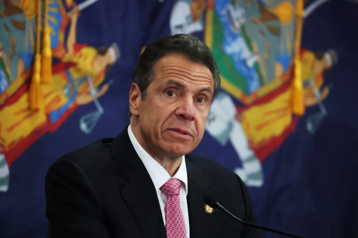 New York Gov. Andrew Cuomo speaks during a briefing at Northwell Feinstein Institute For Medical Research in Manhasset on May 6, 2020. (Al Bello/Getty Images)