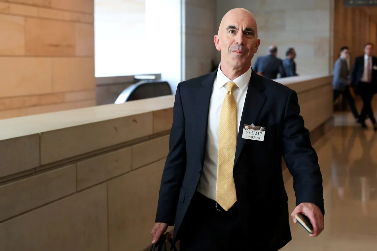 State Department Inspector General Steve Linick departs after briefing House and Senate Intelligence committees at the US Capitol in Washington on Oct. 2, 2019. (Jonathan Ernst/Reuters)