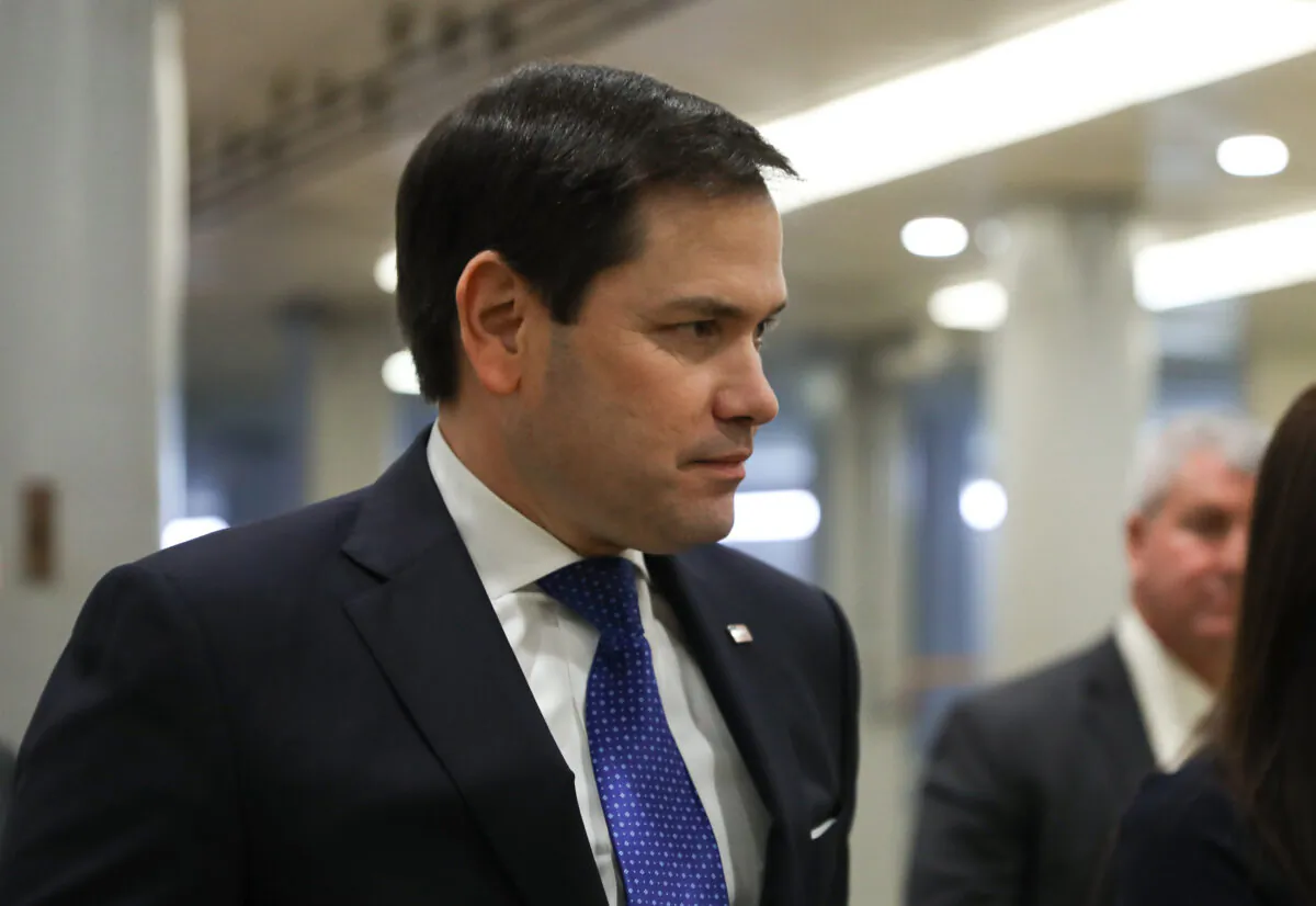 Sen. Marco Rubio (R-Fla.) in the Senate subway area of the Capitol before President Donald Trump’s State of the Union address in Washington on Feb. 4, 2020. (Charlotte Cuthbertson/The Epoch Times)