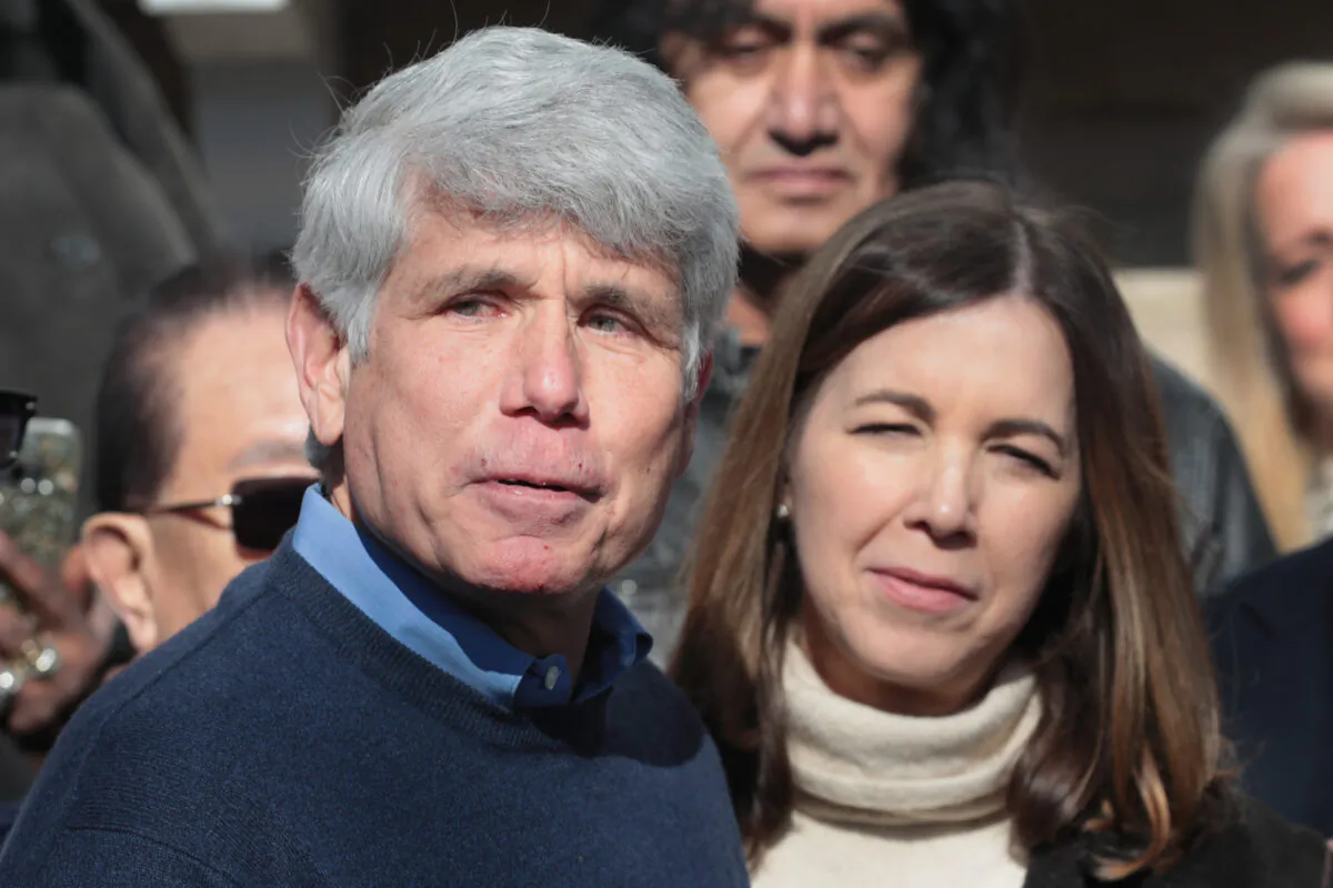Former Illinois Gov. Rod Blagojevich speaks during a press conference in front of his home in Chicago, Ill., on Feb. 19, 2020. (Scott Olson/Getty Images)