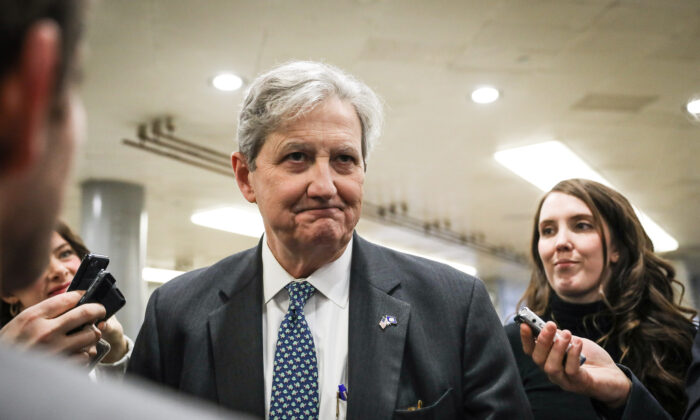 Sen. John Kennedy (R-La.) arrives at the Capitol in Washington on Jan. 27, 2020. (Charlotte Cuthbertson/The Epoch Times)