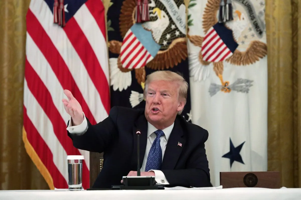 President Donald Trump speaks during a meeting with his cabinet in the East Room of the White House in Washington on May 19, 2020. (Alex Wong/Getty Images)