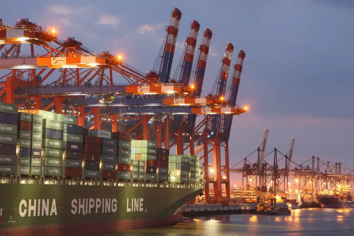 A container ship from China Shipping Line is loaded at the main container port in Hamburg, Germany, on Aug. 13, 2007. Northern Germany, with its busy ports of Hamburg, Bremerhaven and Kiel, is a hub of international shipping. Hamburg is among Europe's largest ports. (Sean Gallup/Getty Images)