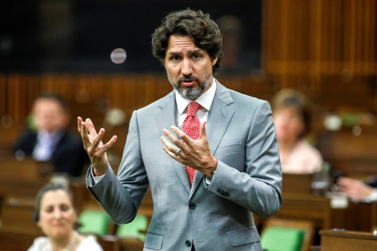 Canada's Prime Minister Justin Trudeau speaks during a meeting of the special committee on the COVID-19 outbreak, as efforts continue to help slow the spread of the coronavirus disease (COVID-19), in the House of Commons on Parliament Hill in Ottawa, Ontario, Canada May 20, 2020. (Blair Gable/REUTERS)