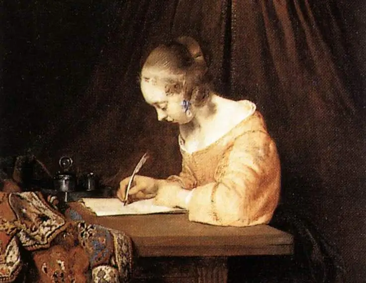 Detail from “Woman Writing a Letter,” circa 1655, by Gerard ter Borch. Mauritshuis, Hague, Netherlands. (Public Domain)