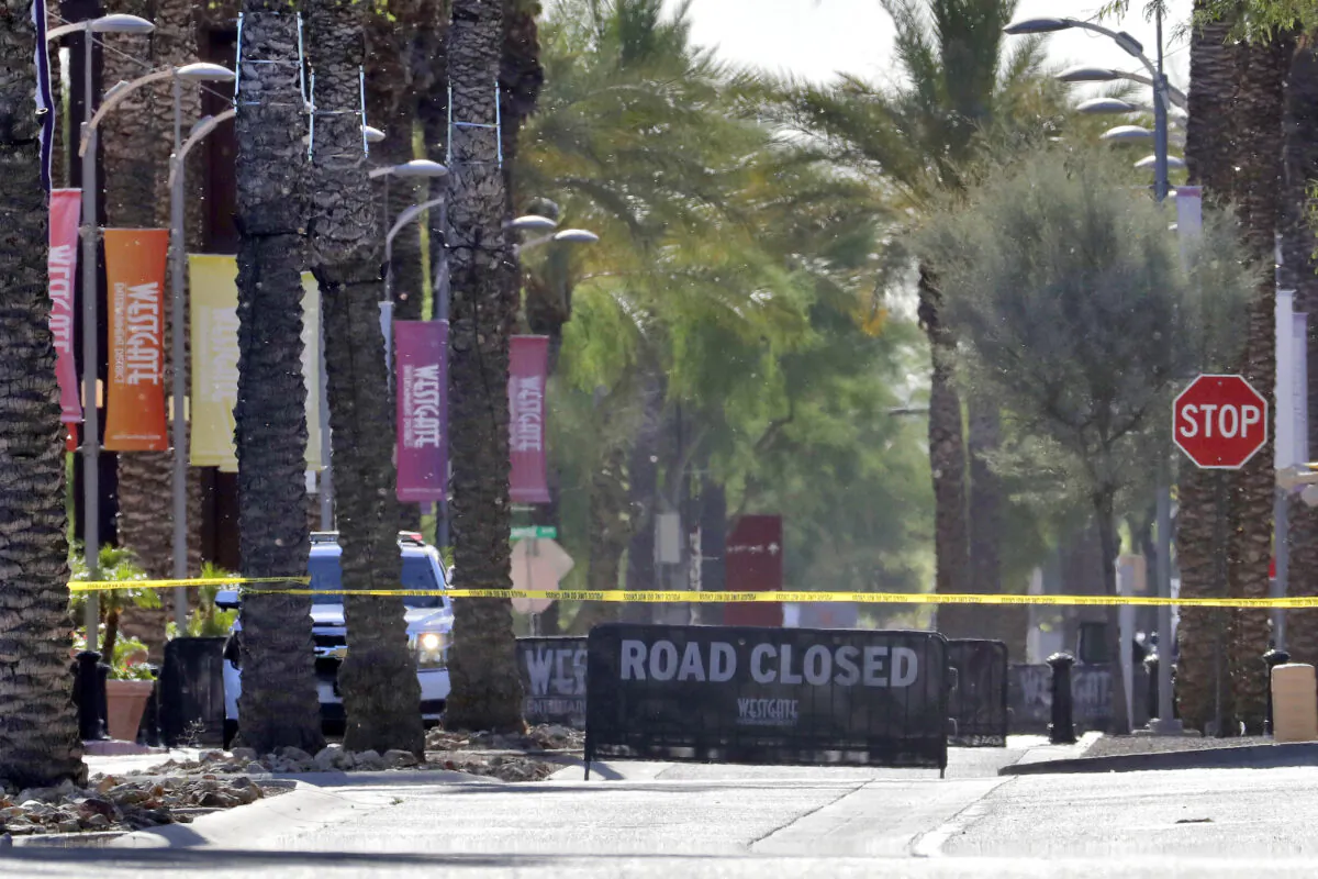 The Westgate retail district is closed off in Glendale, Ariz., on May 21, 2020. (Matt York/AP Photo)