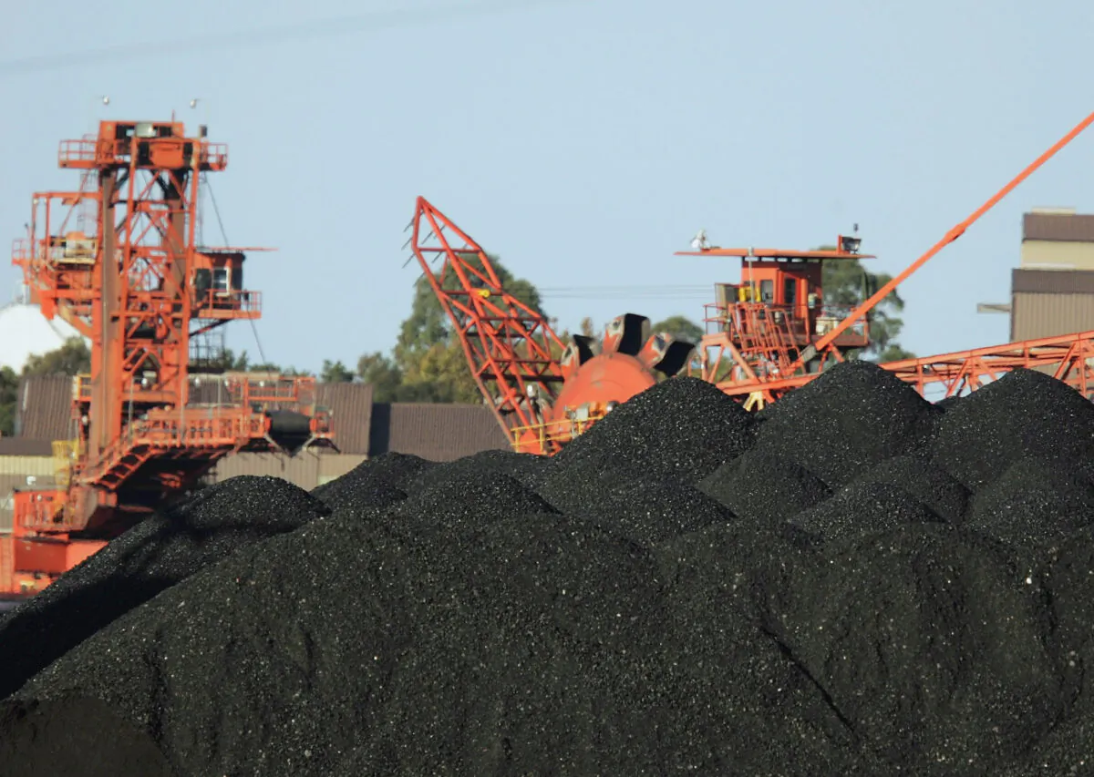 Large coal stocks await loading for export at Port Waratah Coal Services on Newcastle, Australia, on April 12, 2007. (Corey Davis/Getty Images)