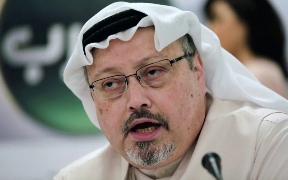 Jamal Khashoggi speaks during a press conference in Manama, Bahrain, on Dec. 15, 2014. (Hasan Jamali/AP)