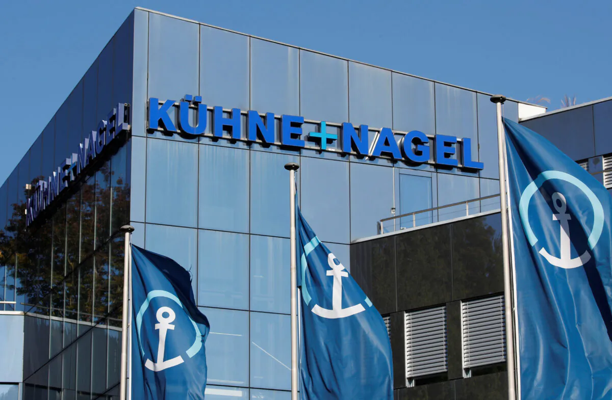 The logo of Swiss logistics group Kuehne + Nagel International AG is seen at its headquarters in Schindellegi, Switzerland, on Oct. 17, 2018. (Arnd Wiegmann/Reuters)