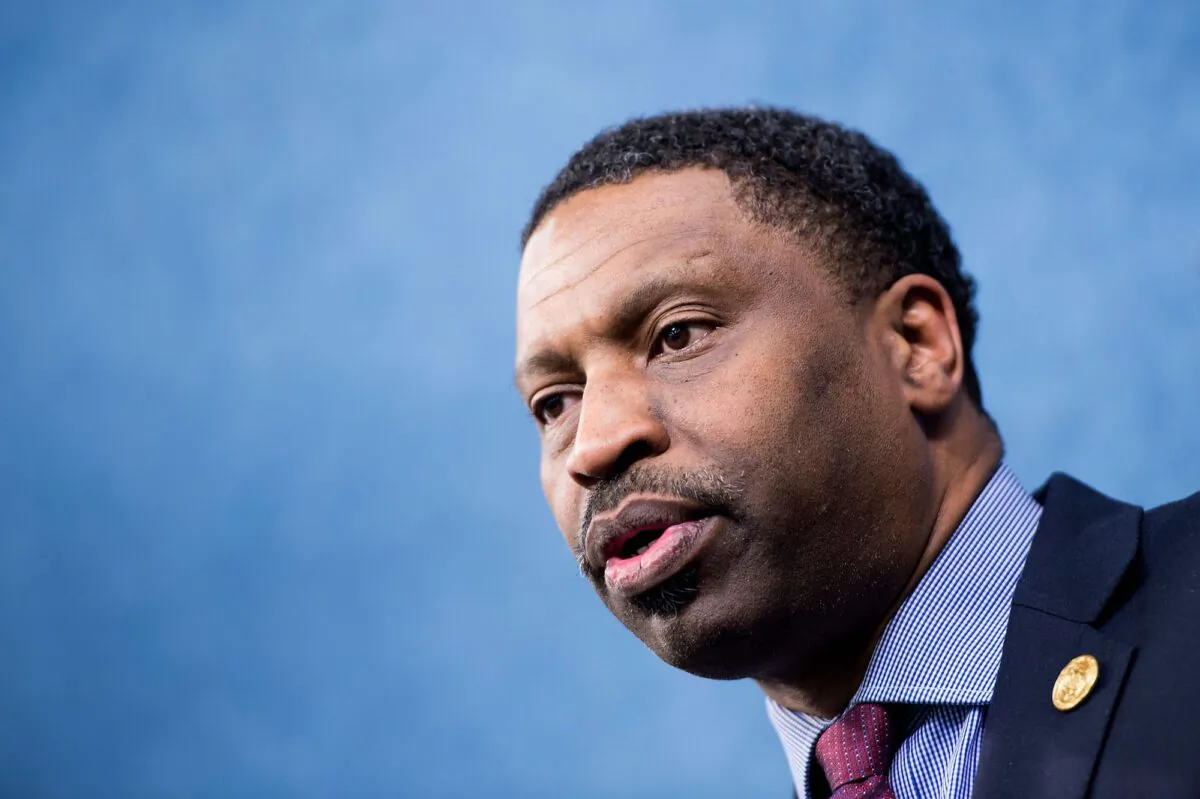 Derrick Johnson, President and CEO of the NAACP, speaks during a press conference in Washington, DC, on march 28, 2018. (Brendan Smialowski/AFP/Getty Images)