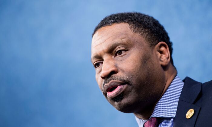 Derrick Johnson, President and CEO of the NAACP, speaks during a press conference in Washington, DC, on march 28, 2018. (Brendan Smialowski/AFP/Getty Images)