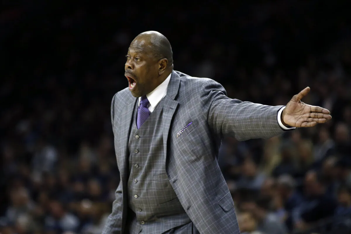 Georgetown head coach Patrick Ewing yells to his team during the first half of an NCAA college basketball game against Villanova, in Philadelphia on Jan. 11, 2020. (Matt Slocum/AP, file photo)