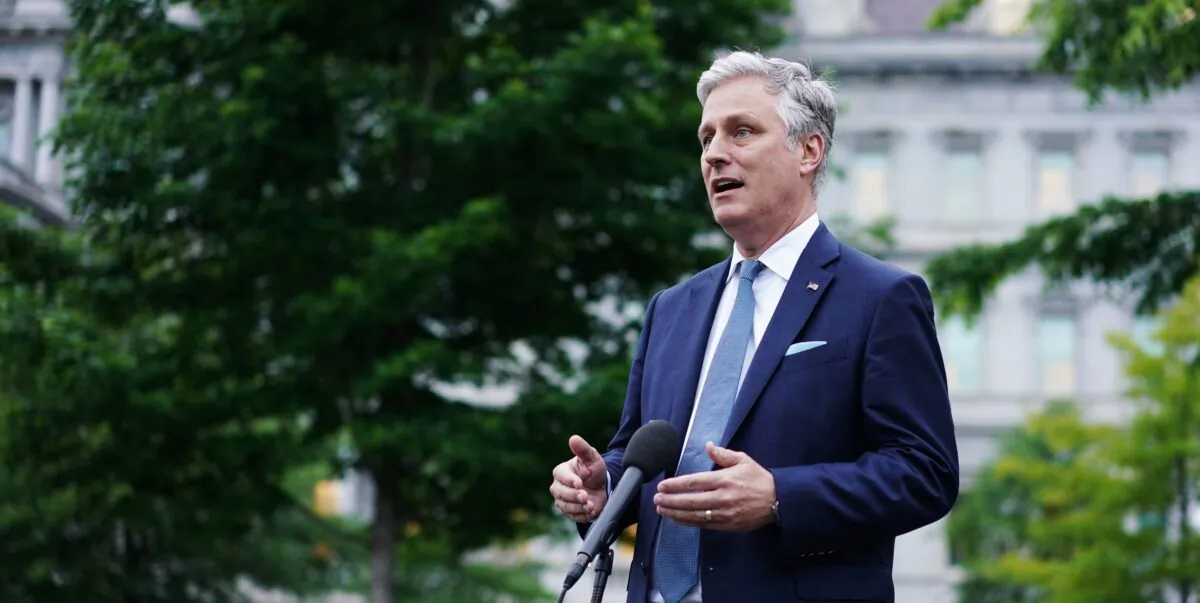National Security Adviser Robert O'Brien speaks to reporters outside of the West Wing of the White House in Washington on May 21, 2020. (Mandel Ngan/AFP via Getty Images)