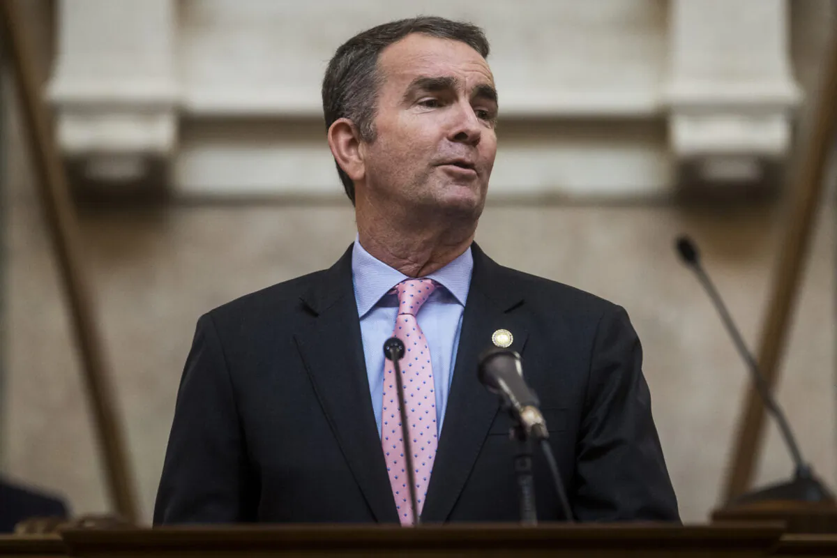Gov. Ralph Northam delivers the State of the Commonwealth address at the Virginia State Capitol in Richmond, Virginia, on Jan. 8, 2020. (Zach Gibson/Getty Images)