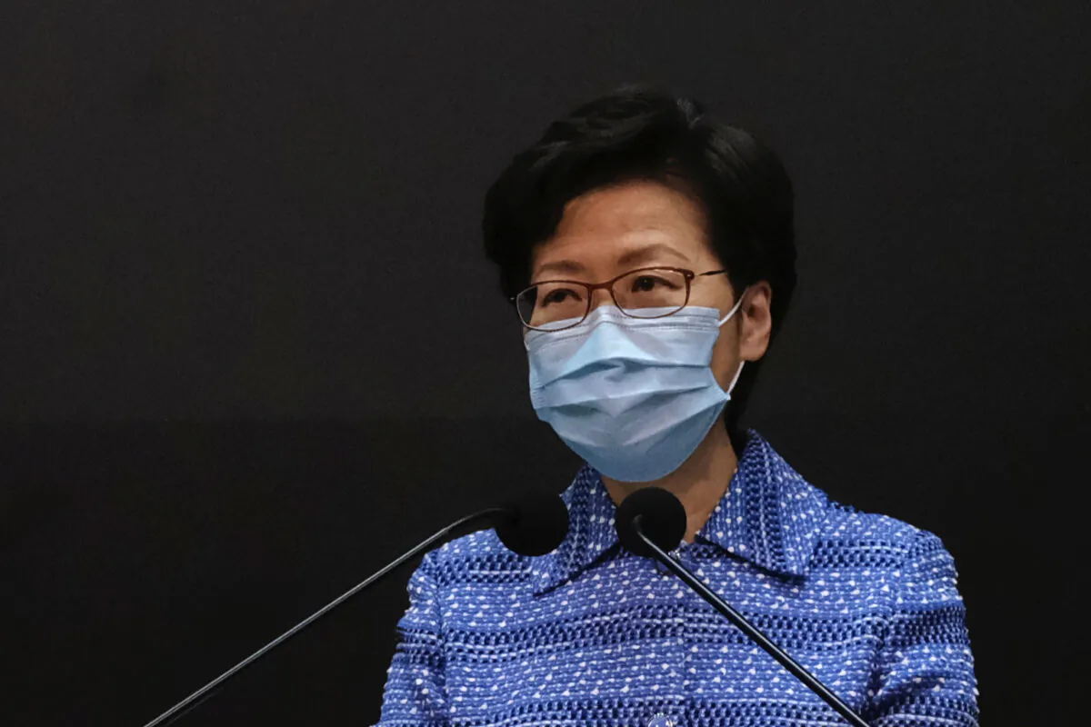 Hong Kong leader Carrie Lam speaks during a news conference in Hong Kong on May 26, 2020. (Tyrone Siu/Reuters)
