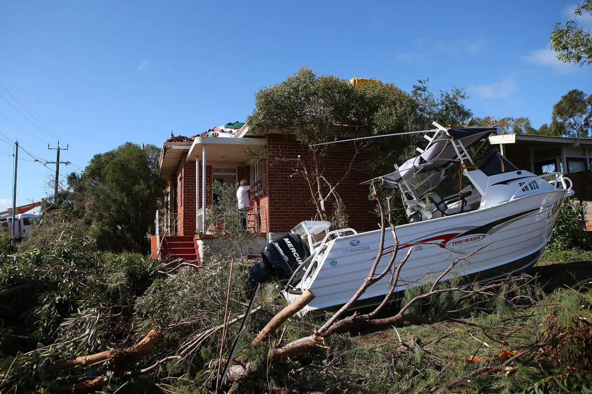 A property damaged by storms is seen in Clarke Street on July 15, 2014 in WA, Australia. (Paul Kane/Getty Images)