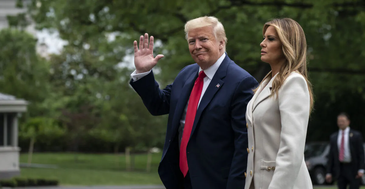 U.S. President Donald Trump and first lady Melania Trump arrive to the South Lawn of the White House after a trip to Baltimore, Mld. on May 25, 2020 in Washington. (Sarah Silbiger/Getty Images)