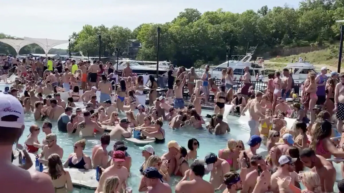 Revelers celebrate Memorial Day weekend at Osage Beach of the Lake of the Ozarks, Mo., on May 23, 2020. (Twitter/Lawler50/via Reuters)