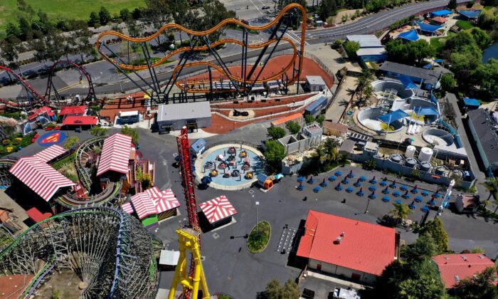 Rides sit idle at Six Flags Discovery Kingdom in Vallejo, Calif., on April 15, 2020. (Justin Sullivan/Getty Images)