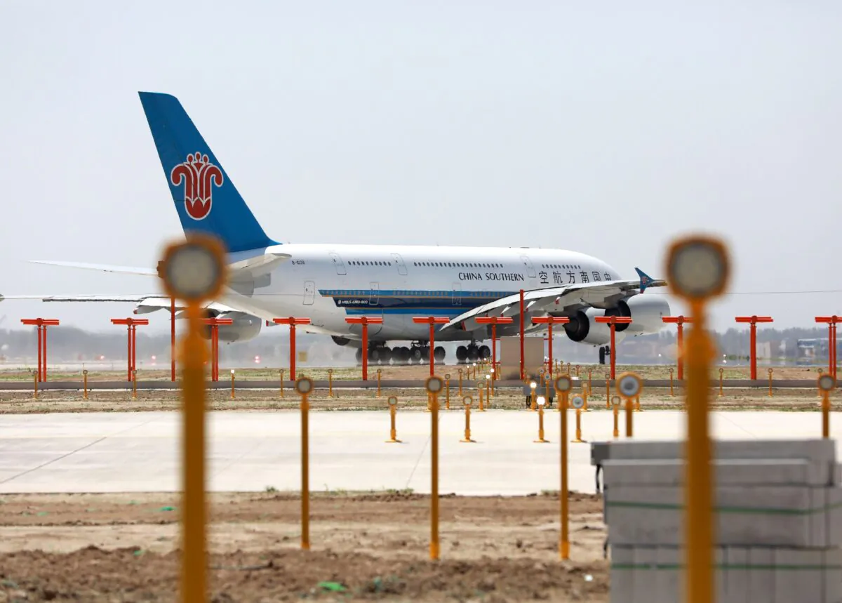 A China Southern Airlines Airbus A380 taxis at Beijing's Daxing International Airport in China on May 13, 2019. (STR/AFP via Getty Images)