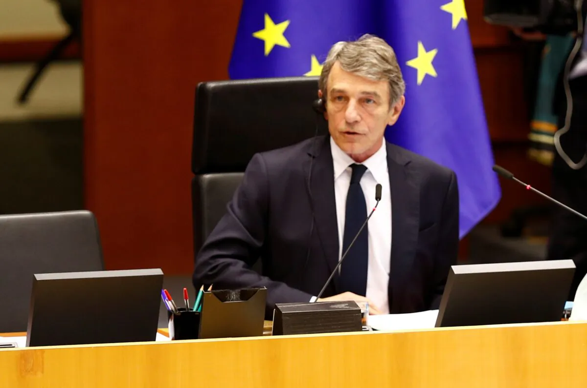 European Parliament President David Sassoli is seen before a plenary session in Brussels on May 27, 2020. (Johanna Geron/Reuters)