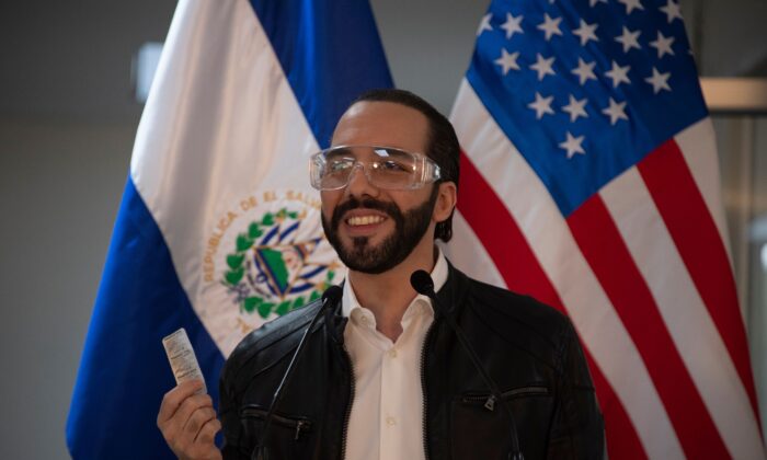 El Salvador's president Nayib Bukele speaks during a press conference at Rosales Hospital in San Salvador on May 26, 2020. (Yuri Cortez/AFP via Getty Images)