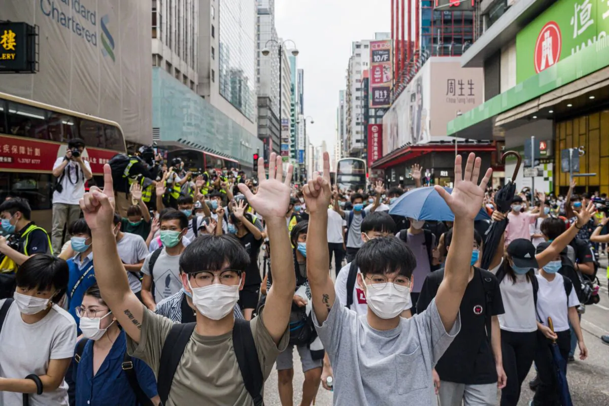 Hong Kong protesters rally against China's national security law in the Mongkok district of Hong Kong, on May 27, 2020. (Billy H.C. Kwok/Getty Images)