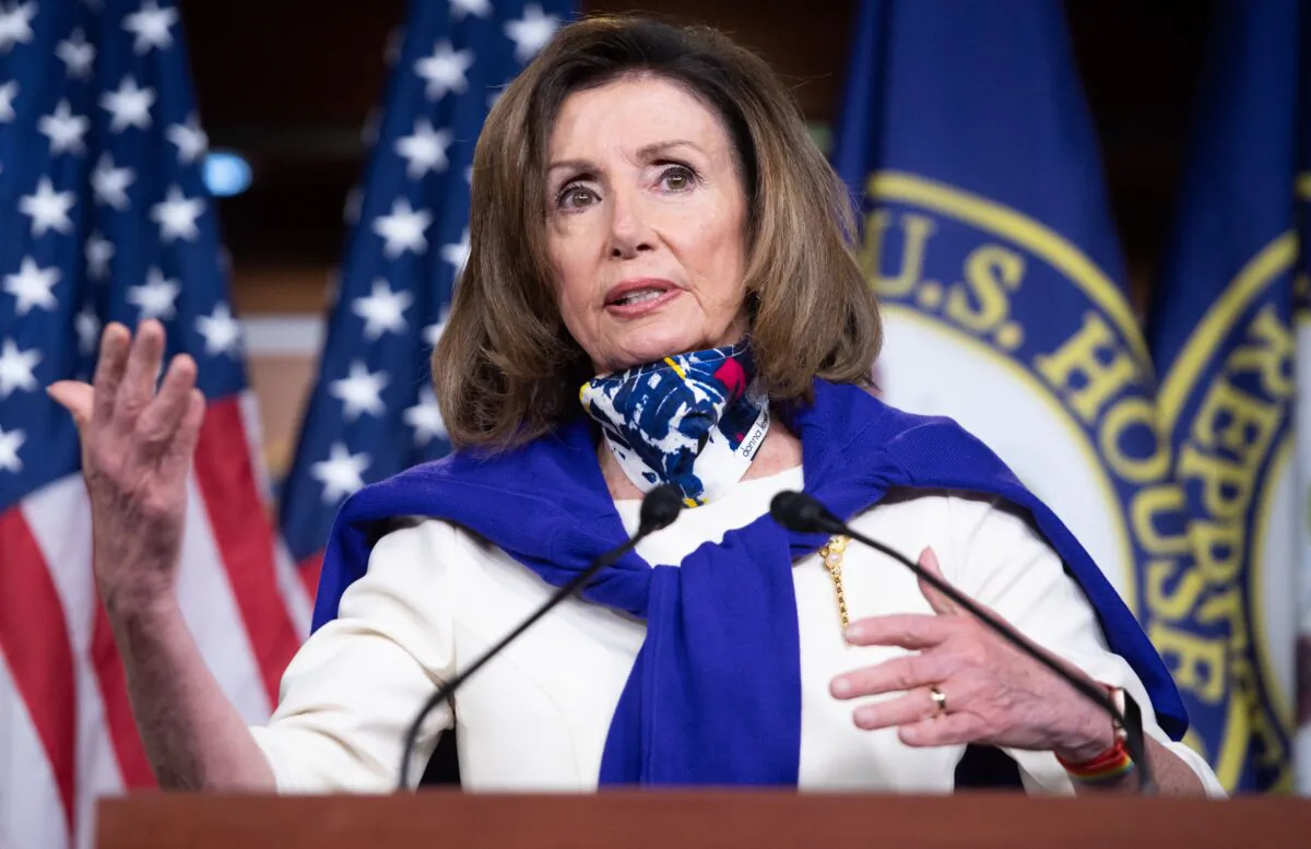 Speaker of the House Nancy Pelosi (D-Calif.) speaks during a press conference on Capitol Hill in Washington on May 21, 2020. (Saul Loeb/AFP via Getty Images)