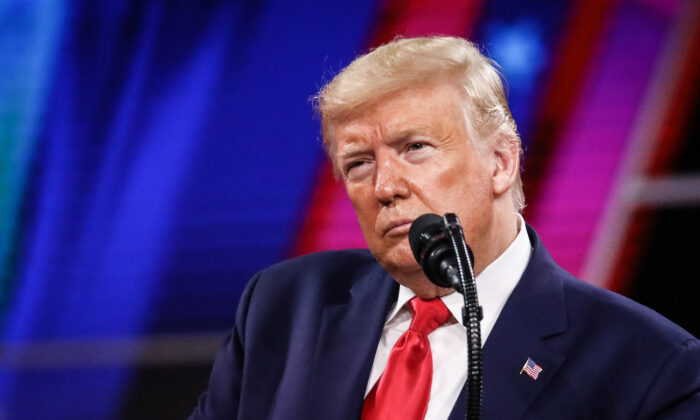 President Donald Trump speaks at the CPAC convention in National Harbor, Md., on Feb. 29, 2020. (Samira Bouaou/The Epoch Times)