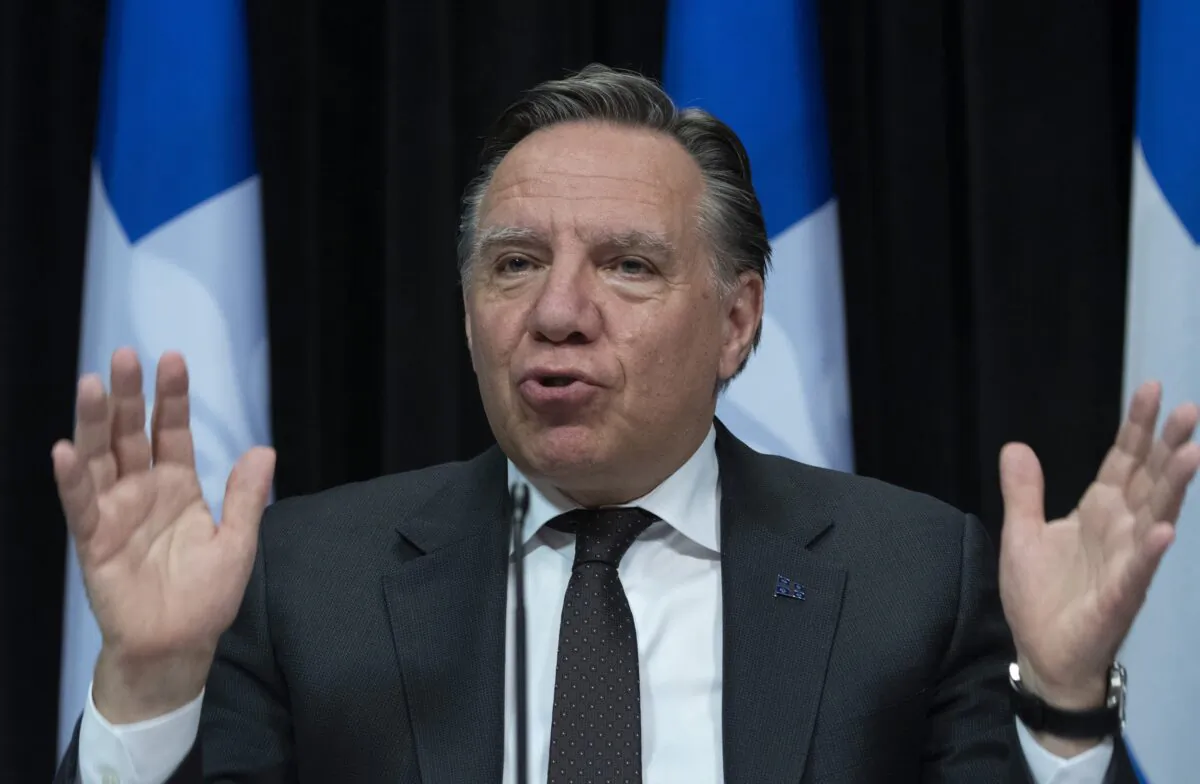 Quebec Premier Francois Legault speaks during a news conference at the legislature in Quebec City on May 28, 2020. (The Canadian Press/Jacques Boissinot)