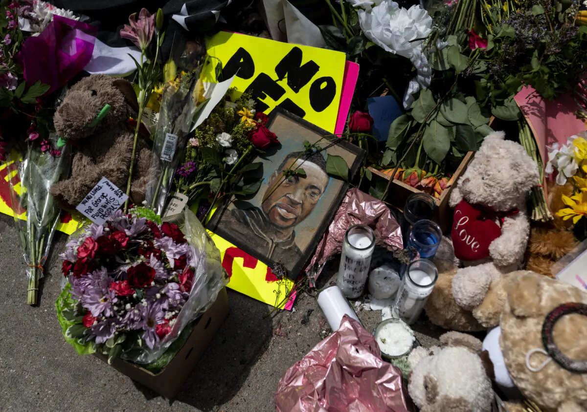 A memorial lies outside Cup Foods, where George Floyd was killed in police custody, in Minneapolis, Minnesota, on May 28, 2020. (Stephen Maturen/Getty Images)