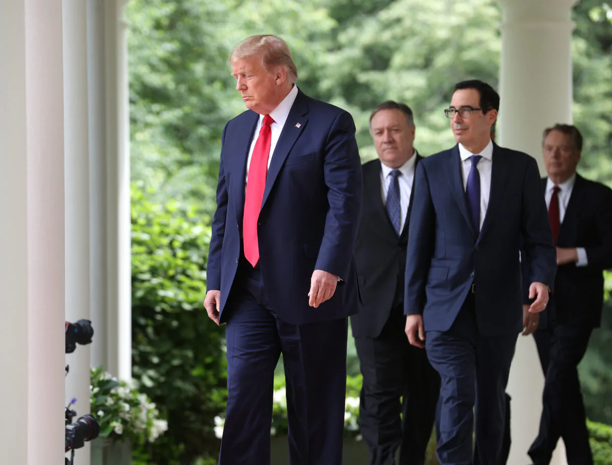 President Donald Trump walks into the Rose Garden to make a statement about U.S. relations with China, at the White House May 29, 2020 in Washington. (Win McNamee/Getty Images)