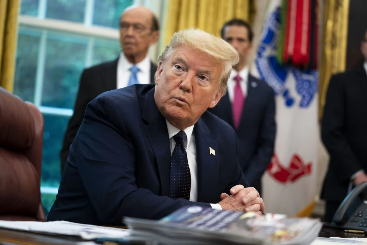 President Donald Trump in the Oval Office of the White House in Washington on May 28, 2020. (Doug MIlls-Pool/Getty Images)