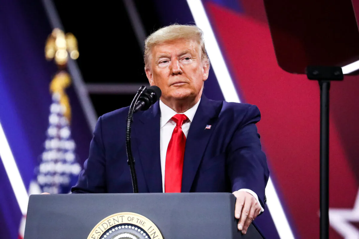 President Donald Trump speaks at the CPAC convention in National Harbor, Md., on Feb. 29, 2020. (Samira Bouaou/The Epoch Times)