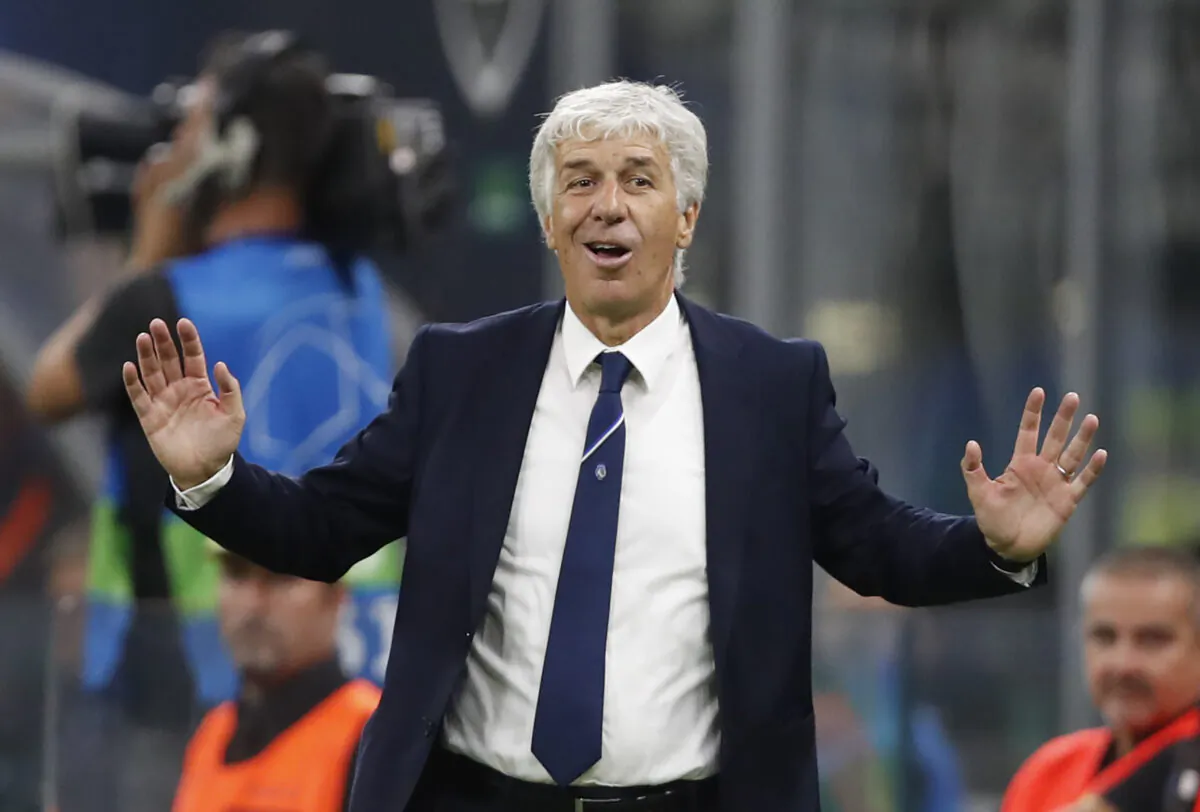 Atalanta coach Gian Piero Gasperini gives instructions during the Champions League group C soccer match between Atalanta and Shakhtar Donetsk at the San Siro stadium in Milan, Italy, on Oct. 1, 2019.  (Photo by Antonio Calanni/AP, File)