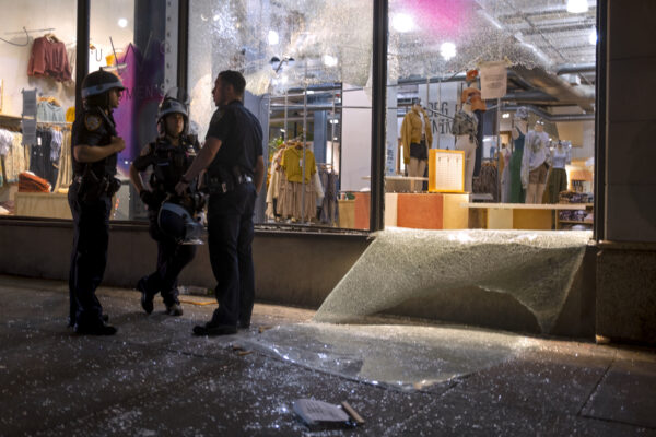 Damage is seen at an Urban Outfitters store